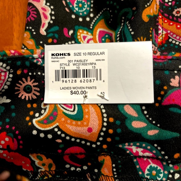 Croft & Barrow Womens Black Paisley Pull-On Mid-Rise Straight-Leg Pants Size 10 - Picture 5 of 6